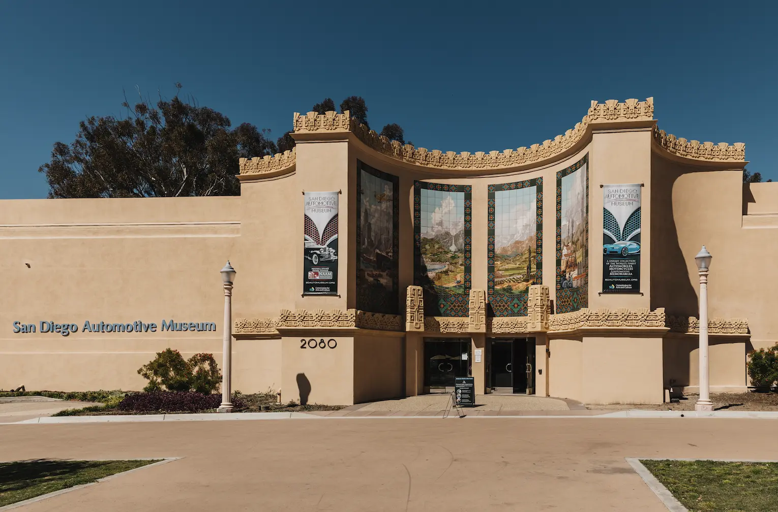 Building and entrance to the San Diego Automotive Museum.