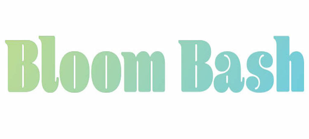 bloom bash written in a green to blue gradient
