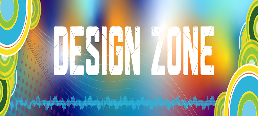 Design Zone written in white letters on a multi colored background