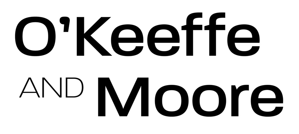 O'Keeffe and Moore written in black letters on a white background