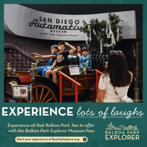 Children at the San Diego Automotive Museum. Experience lots of laughs written underneath