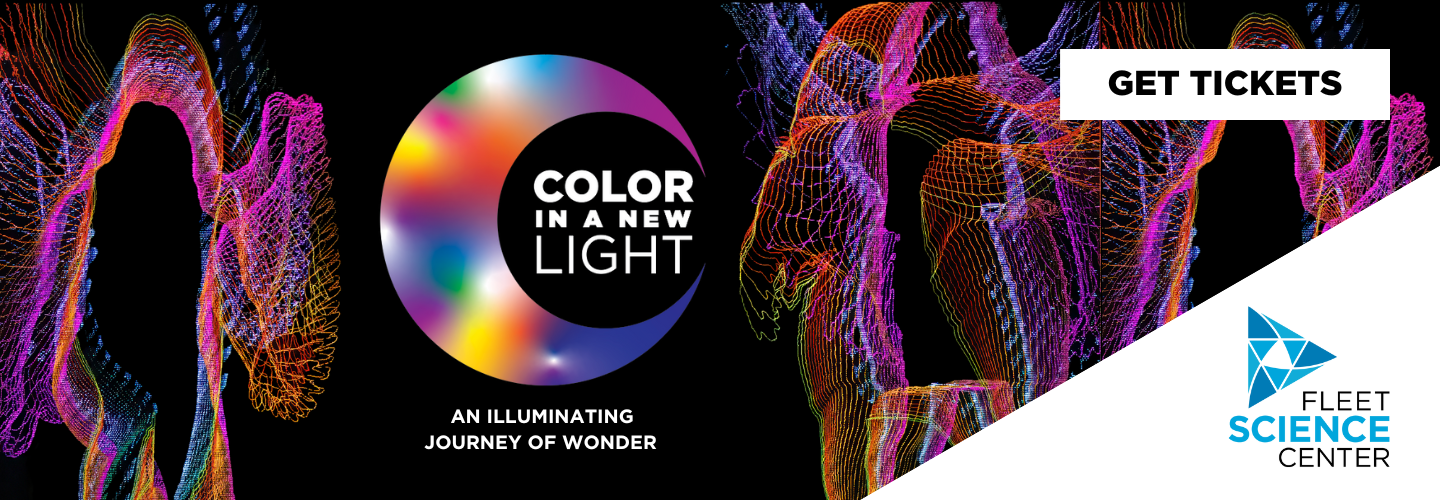 An advertisement for the Fleet Science Center's Color in a New Light exhibition.