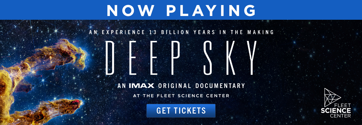 A vibrant and dynamic promotional image featuring a celestial-themed digital artwork with vivid colors and intricate patterns, conveying a sense of depth and exploration in the night sky. The image is created for DeepSky, a marketing campaign, and includes the DeepSky logo in the bottom right corner.
