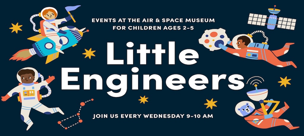 Little Engineers poster with drawings of children in space