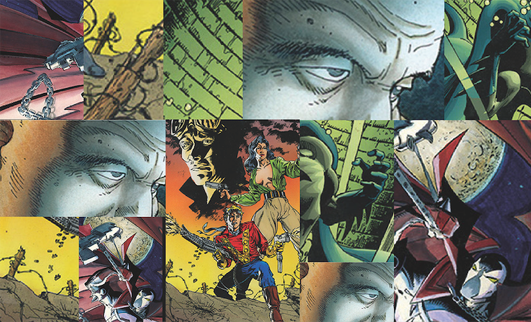 collage of comic book drawings