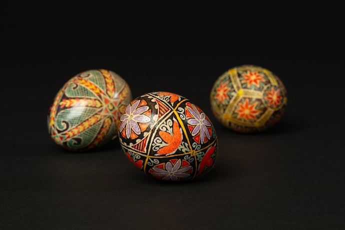 three painted eggs