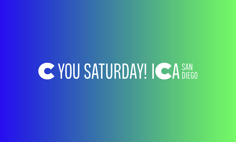 C you Saturday! ICA written on a blue to green gradient
