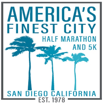 America's Finest City Half Marathon and 5K with images of palm trees