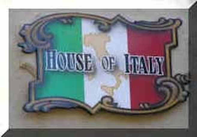 House of Italy written on an Italian flag
