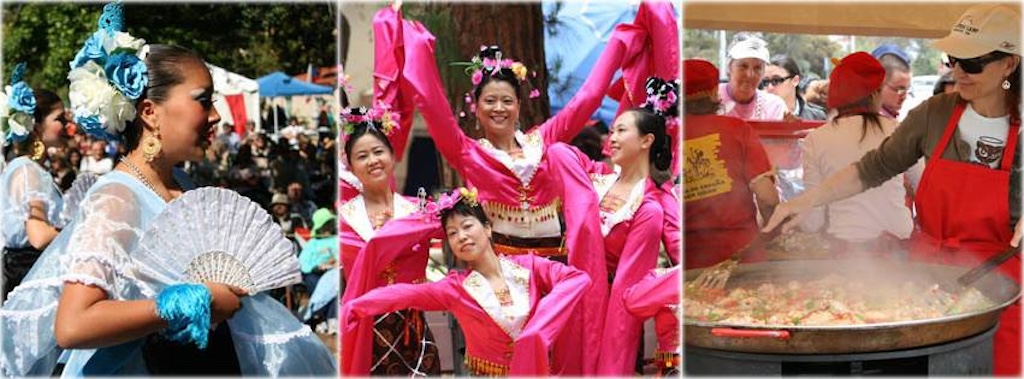 image of woman with a fan, women dancing and people cooking